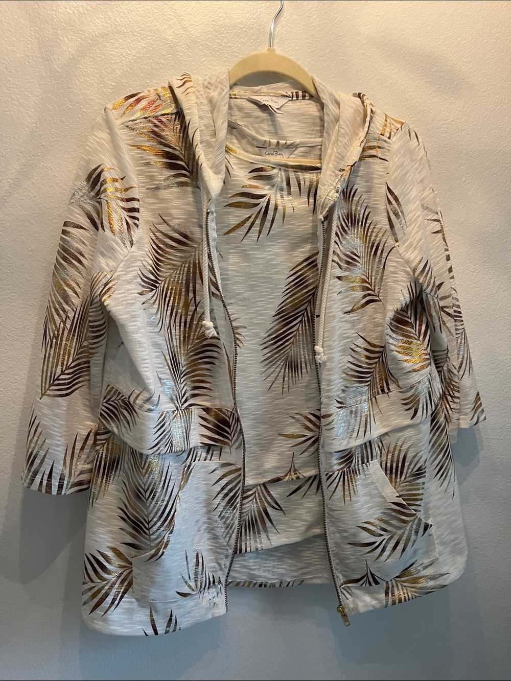 Women's Cream Palm-Print Hooded Jacket